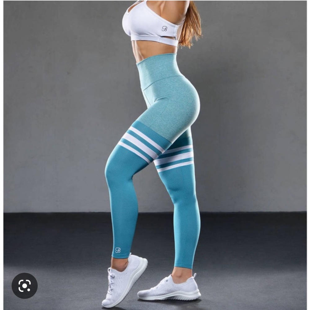 Bombshell topaz blue heather thigh high leggings